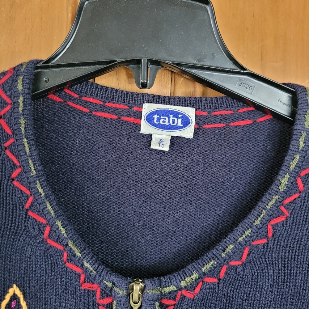 90s Boho Floral Embroidered Cardigan Navy Blue XL 12-14 - Picture 10 of 16